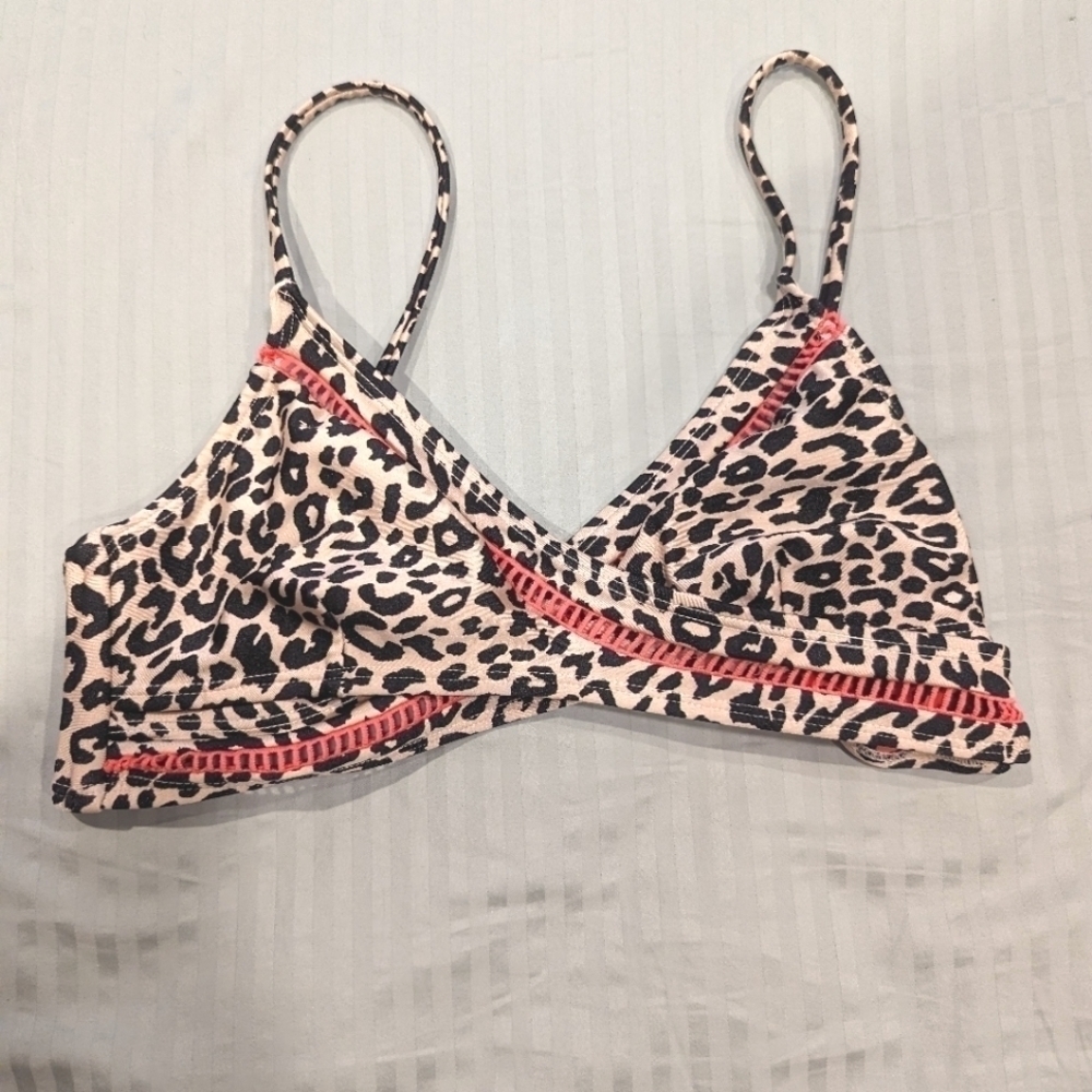 CHEETAH Print Bikini Top Reversible Pink and Neutral with Embroidery Small